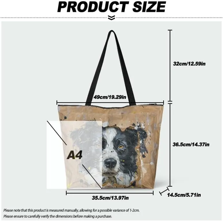 Carton Border Collie Dupont Paper Tote Bags Ladybug Daisy Reusable Handbag USA Flag Skull Shoulder Bag Shopping Work
