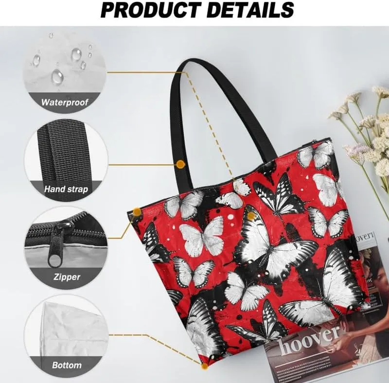 Carton Border Collie Dupont Paper Tote Bags Ladybug Daisy Reusable Handbag USA Flag Skull Shoulder Bag Shopping Work