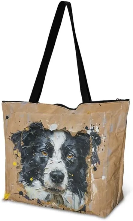 Carton Border Collie Dupont Paper Tote Bags Ladybug Daisy Reusable Handbag USA Flag Skull Shoulder Bag Shopping Work