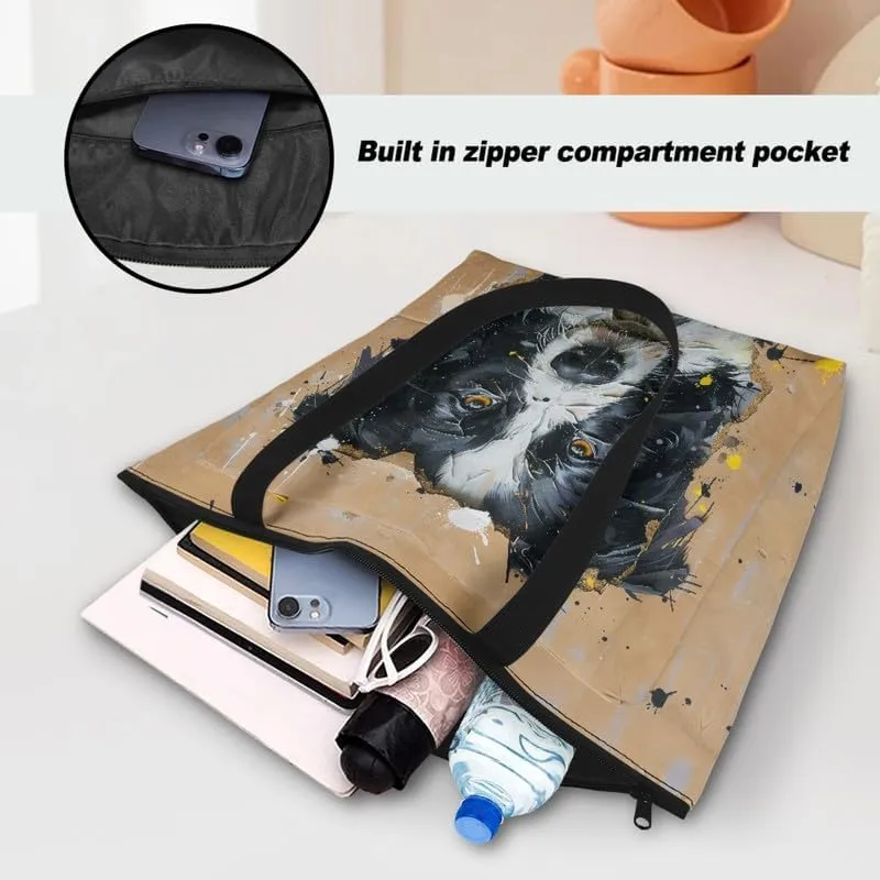 Carton Border Collie Dupont Paper Tote Bags Ladybug Daisy Reusable Handbag USA Flag Skull Shoulder Bag Shopping Work