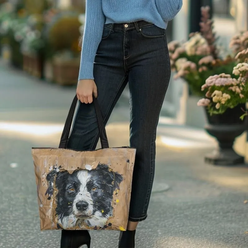 Carton Border Collie Dupont Paper Tote Bags Ladybug Daisy Reusable Handbag USA Flag Skull Shoulder Bag Shopping Work