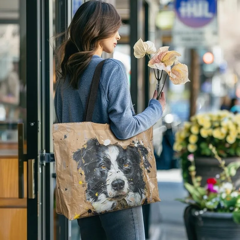 Carton Border Collie Dupont Paper Tote Bags Ladybug Daisy Reusable Handbag USA Flag Skull Shoulder Bag Shopping Work