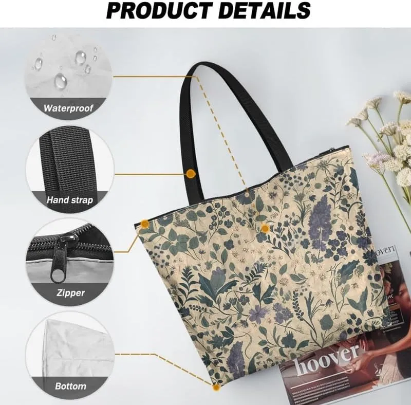 Carton Border Collie Dupont Paper Tote Bags Ladybug Daisy Reusable Handbag USA Flag Skull Shoulder Bag Shopping Work