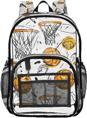 Cartoon Basketball White Clear Backpack For High School Clear Backpack For High School For Girls Transparent Heavy Duty Bags