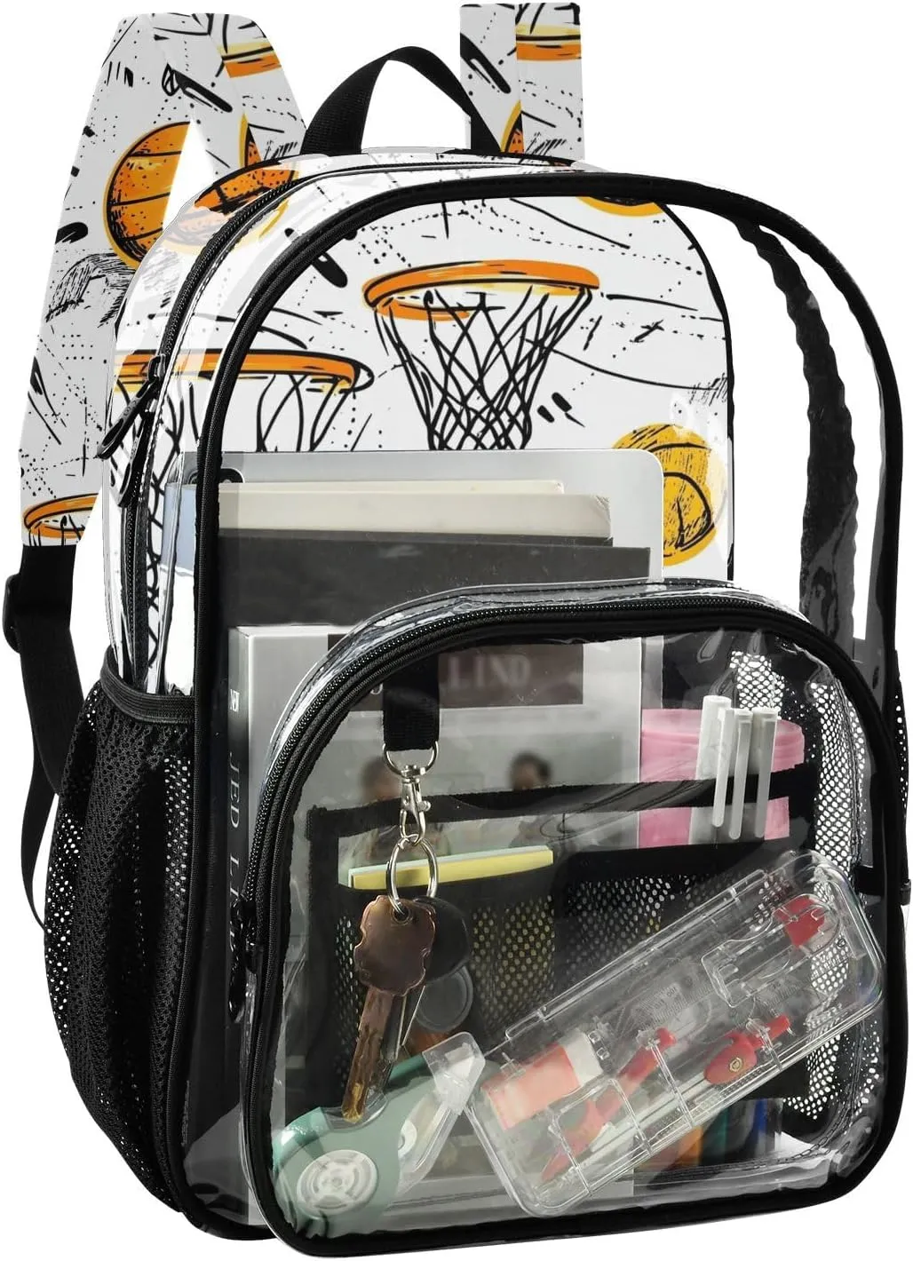 Cartoon Basketball White Clear Backpack For High School Clear Backpack For High School For Girls Transparent Heavy Duty Bags