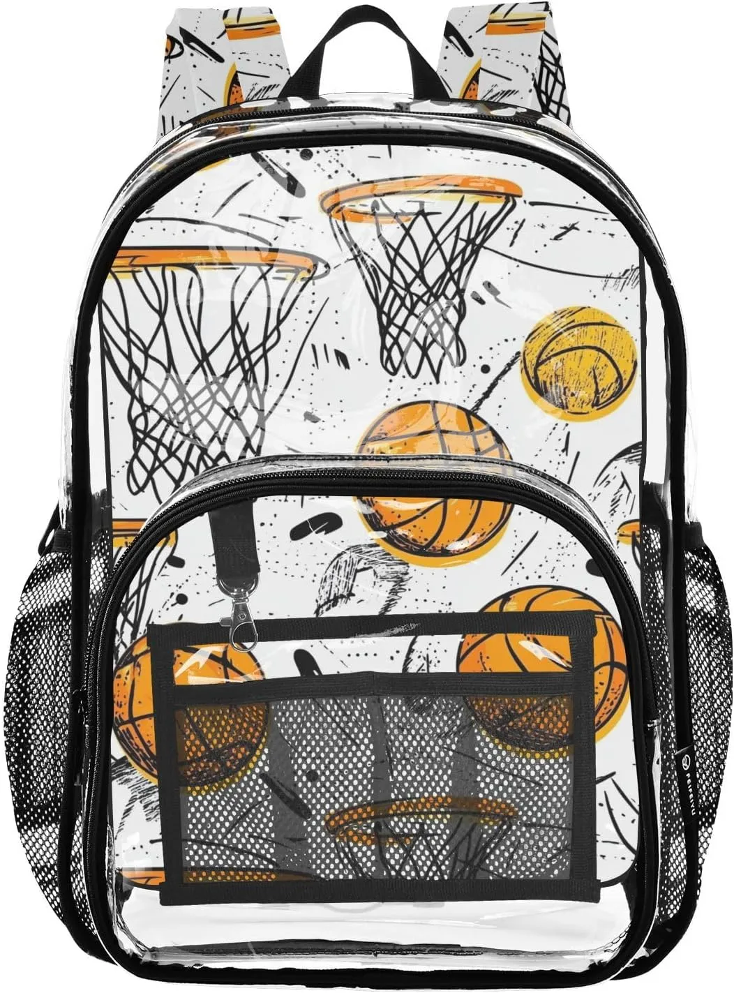 Cartoon Basketball White Clear Backpack For High School Clear Backpack For High School For Girls Transparent Heavy Duty Bags