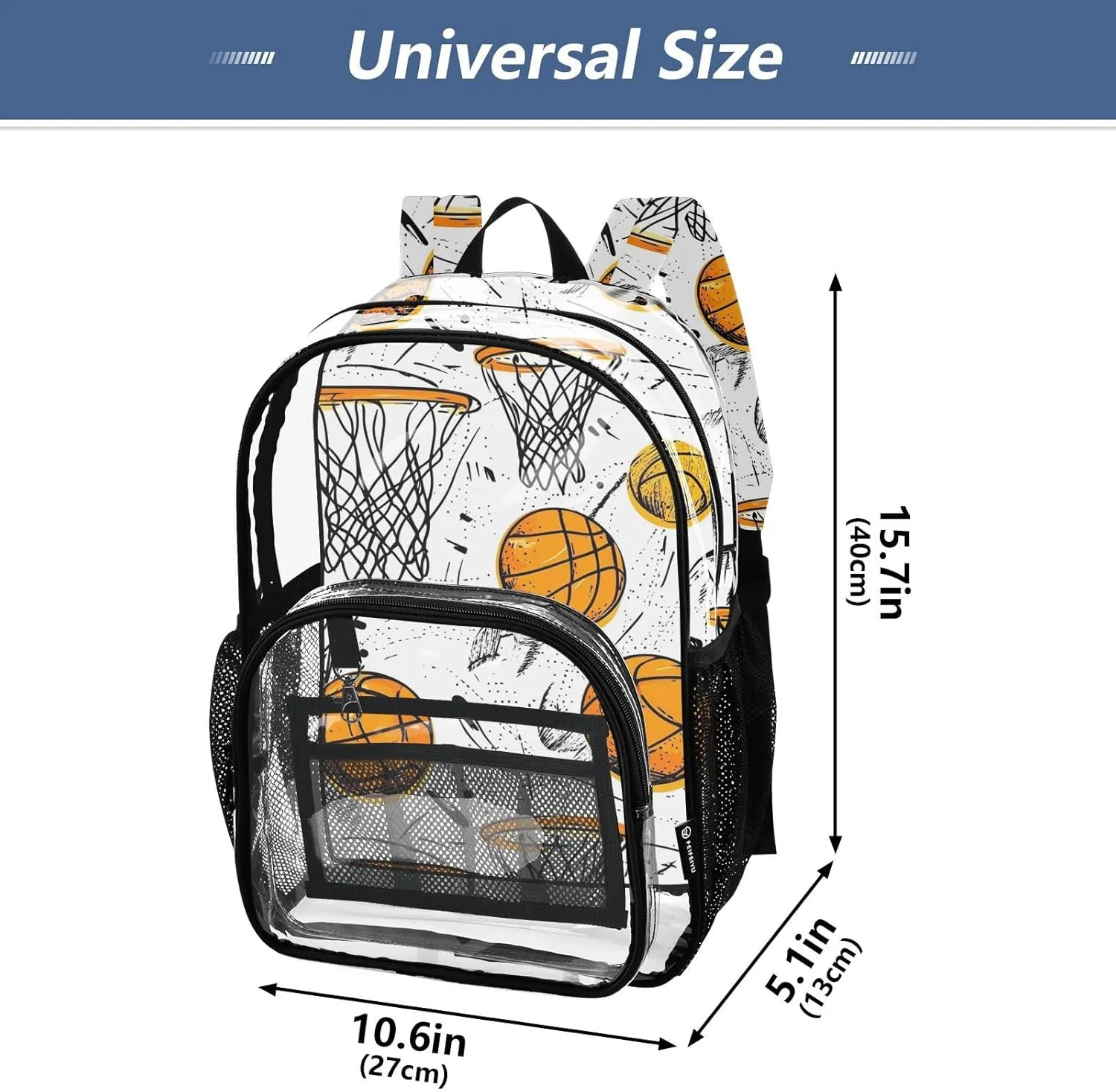 Cartoon Basketball White Clear Backpack For High School Clear Backpack For High School For Girls Transparent Heavy Duty Bags