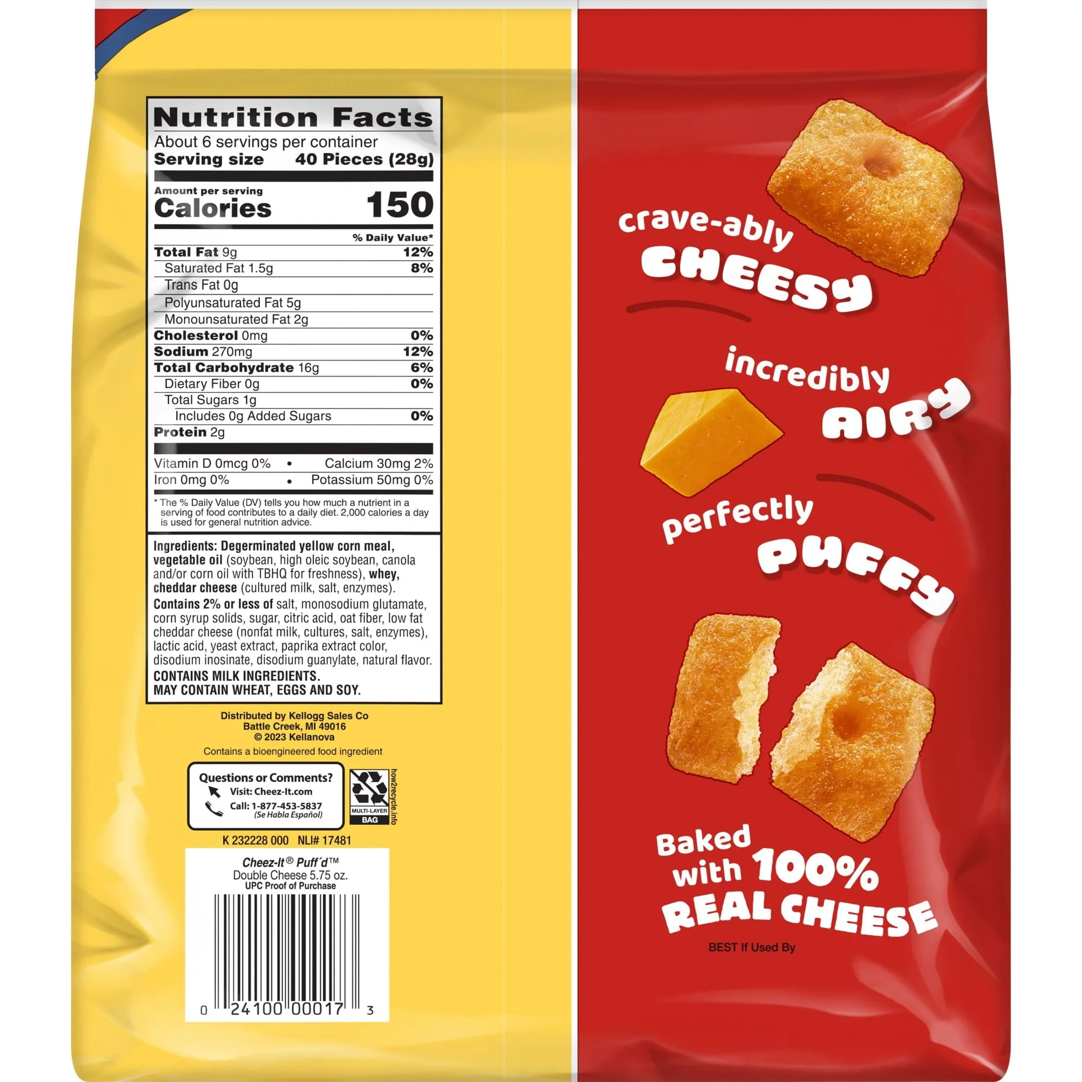 Cheez-It Puff'd Double Cheese Cheesy Baked Snacks, 5.75 oz