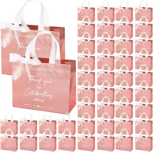 CHENGU 100 Pcs Thank You for Celebrating with Us Wedding Gift Bags for Hotel Guests Bulk Welcome Bags Reusable Non Woven Tote with Handle for Bridal Shower Party Favor(Rose Gold)