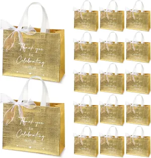 CHENGU 50 Pcs Thank You Gift Bags Thank You for Celebrating with Us Wedding Gift Bag Welcome Bag Birthday Glossy Tote Ribbon Reusable Bag for Hotel Guest Bachelorette Party Bridal Shower(Gold)