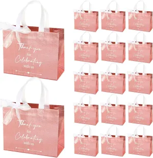 CHENGU 50 Pcs Thank You Gift Bags Thank You for Celebrating with Us Wedding Gift Bag Welcome Bag Birthday Glossy Tote Ribbon Reusable Bag for Hotel Guest Bachelorette Party Bridal Shower(Rose Gold)