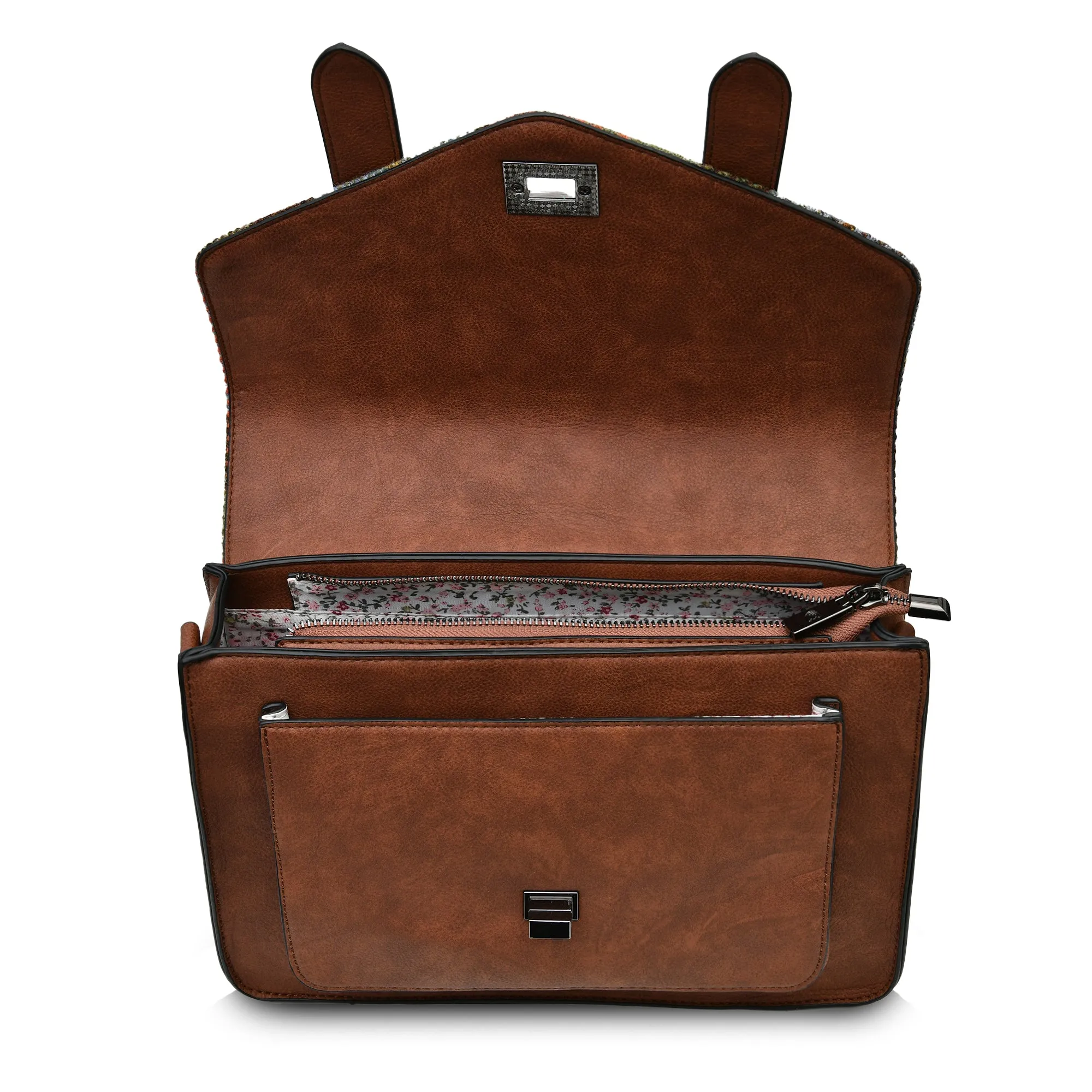 Chestnut & Blue Tartan Satchels with Harris® Tweed