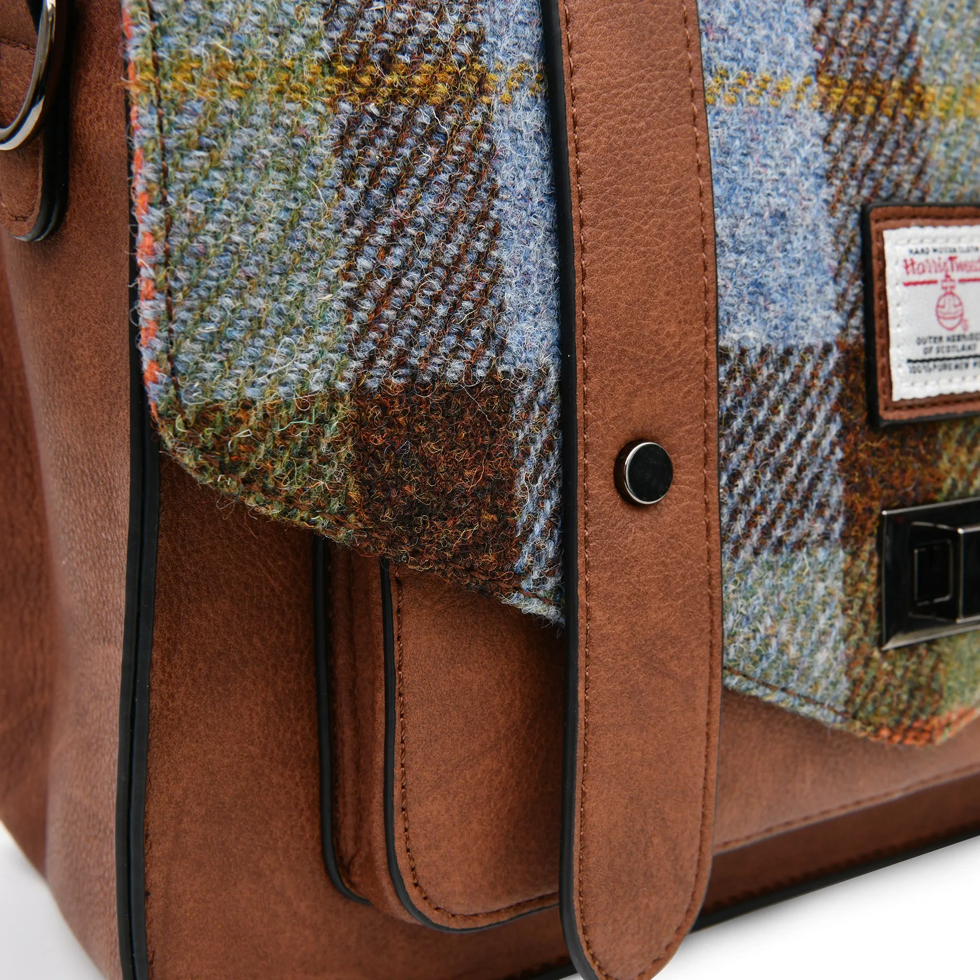 Chestnut & Blue Tartan Satchels with Harris® Tweed