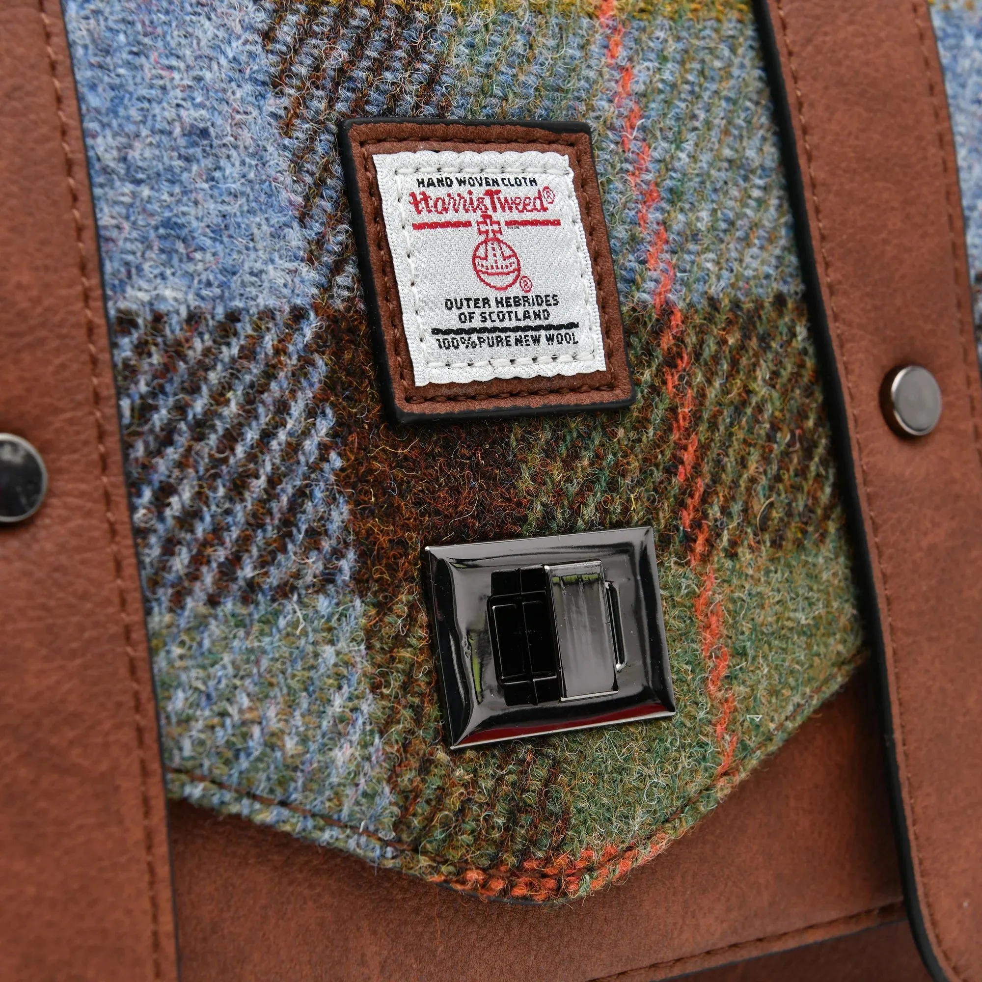Chestnut & Blue Tartan Satchels with Harris® Tweed