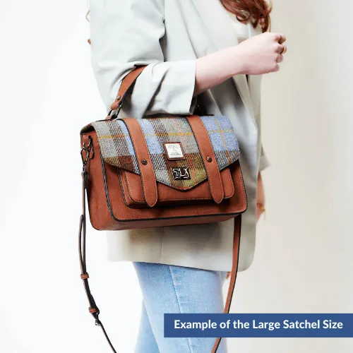 Chestnut & Blue Tartan Satchels with Harris® Tweed