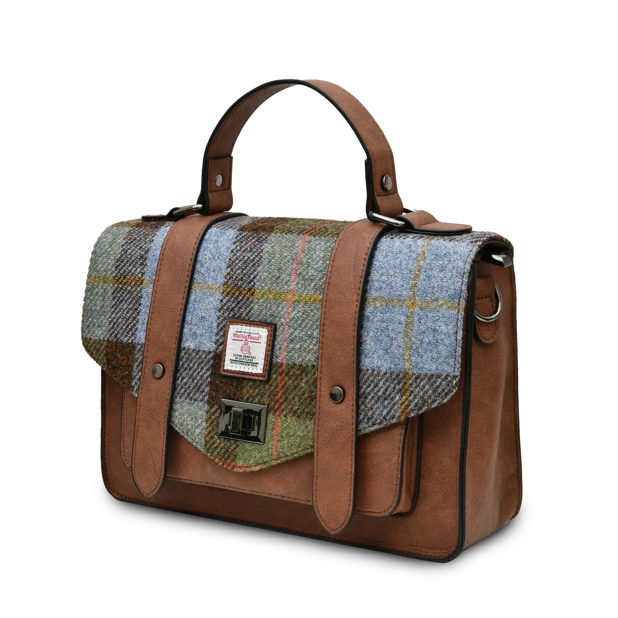 Chestnut & Blue Tartan Satchels with Harris® Tweed