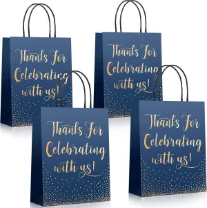 Chinco 30 Pcs Blue Wedding Welcome Gift Bags for Guests Gold Foil Thanks for Celebrating with Us with Handle Bridal Shower Gift Bags for Church Visitors Bridal Party Favor