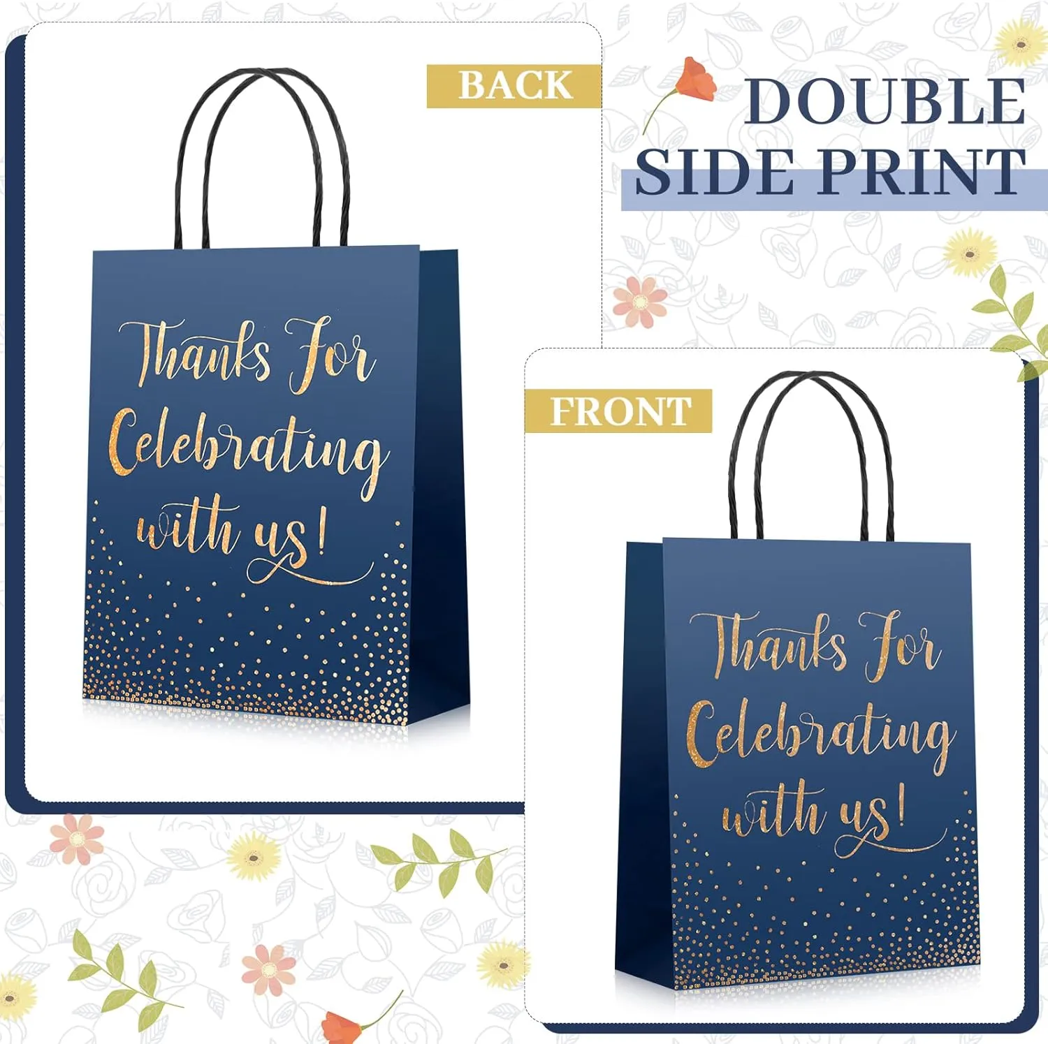 Chinco 30 Pcs Blue Wedding Welcome Gift Bags for Guests Gold Foil Thanks for Celebrating with Us with Handle Bridal Shower Gift Bags for Church Visitors Bridal Party Favor