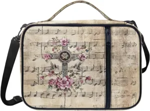 Christian Print Bible Cover,Polyester Bible Case for Women,Cross Floral Print Bible Book Cover with Shoulder Strap