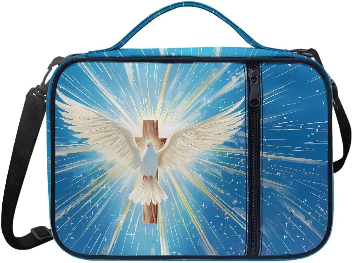 Christian Print Bible Cover,Polyester Bible Case for Women,Cross Floral Print Bible Book Cover with Shoulder Strap