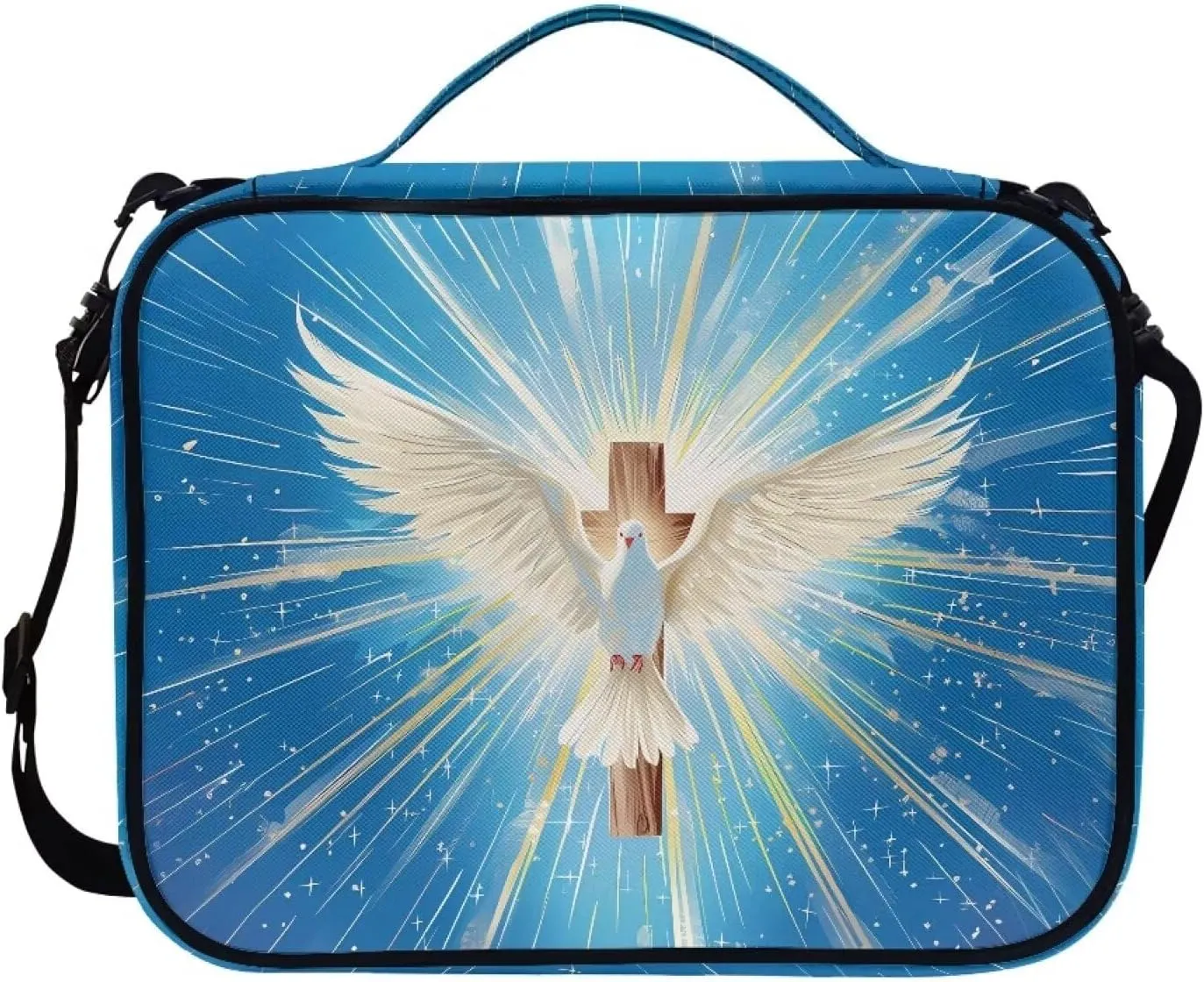 Christian Print Bible Cover,Polyester Bible Case for Women,Cross Floral Print Bible Book Cover with Shoulder Strap