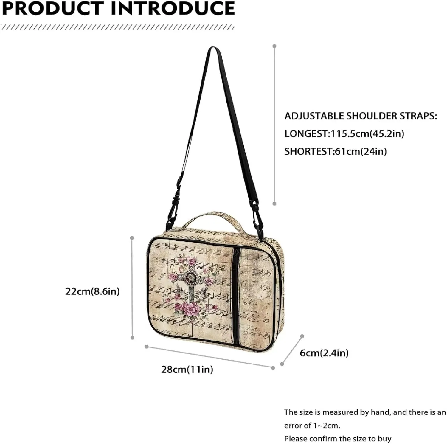 Christian Print Bible Cover,Polyester Bible Case for Women,Cross Floral Print Bible Book Cover with Shoulder Strap