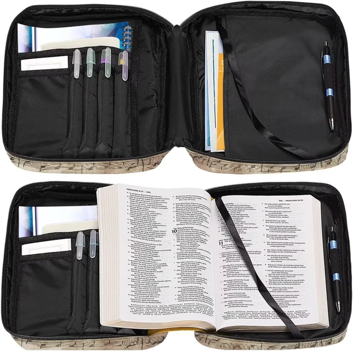 Christian Print Bible Cover,Polyester Bible Case for Women,Cross Floral Print Bible Book Cover with Shoulder Strap
