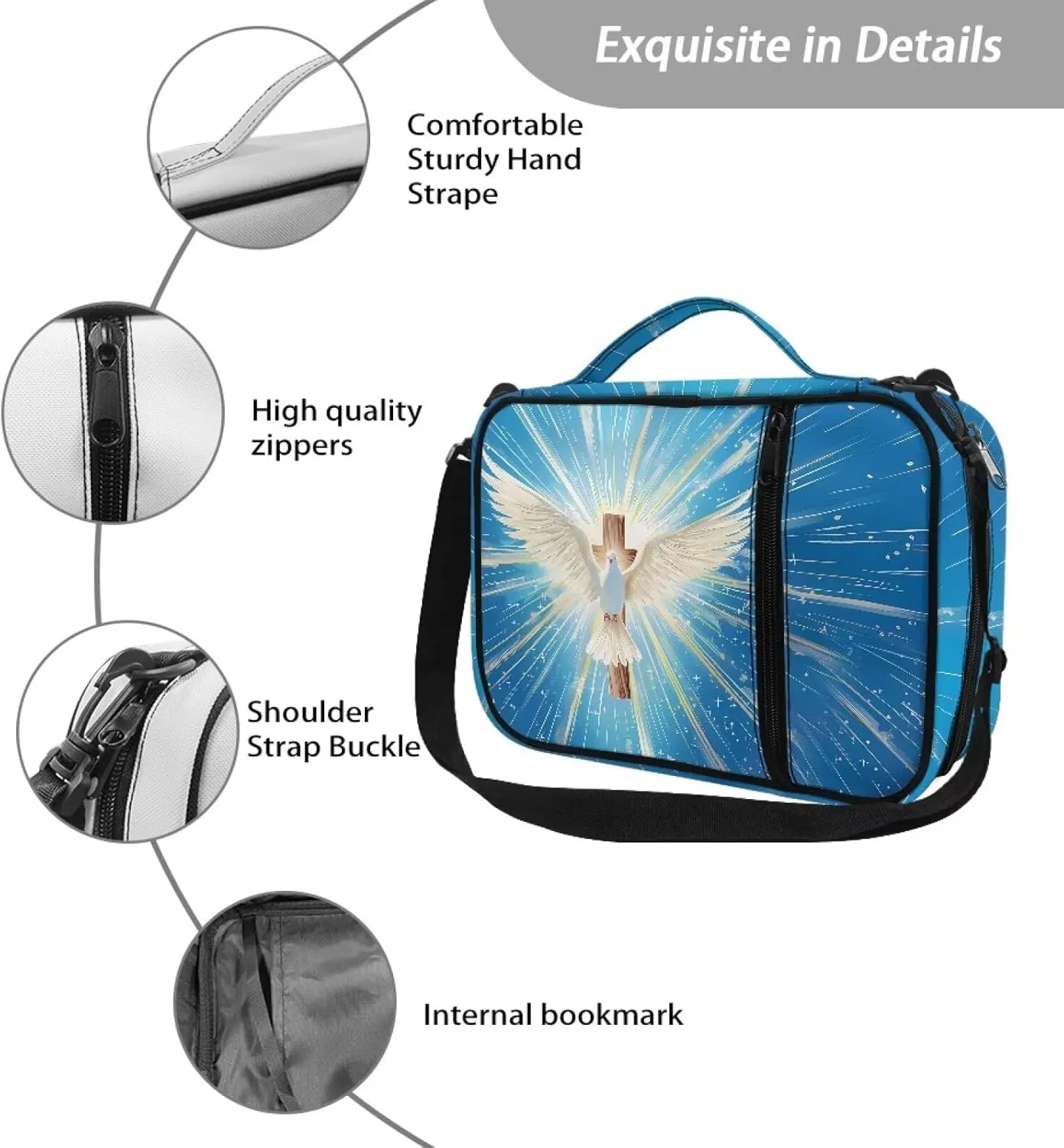 Christian Print Bible Cover,Polyester Bible Case for Women,Cross Floral Print Bible Book Cover with Shoulder Strap