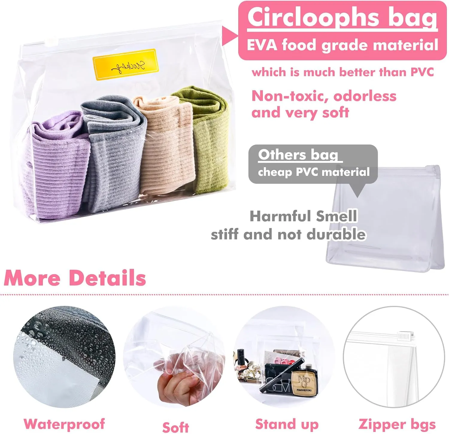 Circloophs 80 Pack Clear Makeup Bag Organizer Cosmetic Zipper Pouch Small Travel Pouches for Toiletries Transparent EVA Reusable Wash Bags Waterproof Plastic Clear Gift Bags Bulk, 9.8 x 7.1 x 2.6 In