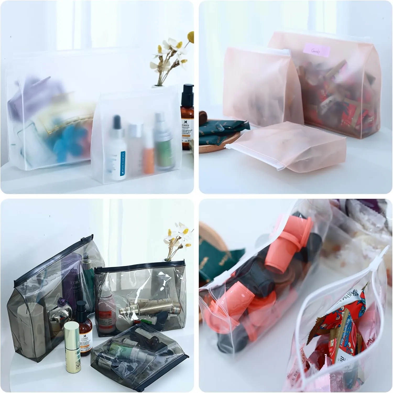 Circloophs 80 Pack Clear Makeup Bag Organizer Cosmetic Zipper Pouch Small Travel Pouches for Toiletries Transparent EVA Reusable Wash Bags Waterproof Plastic Clear Gift Bags Bulk, 9.8 x 7.1 x 2.6 In