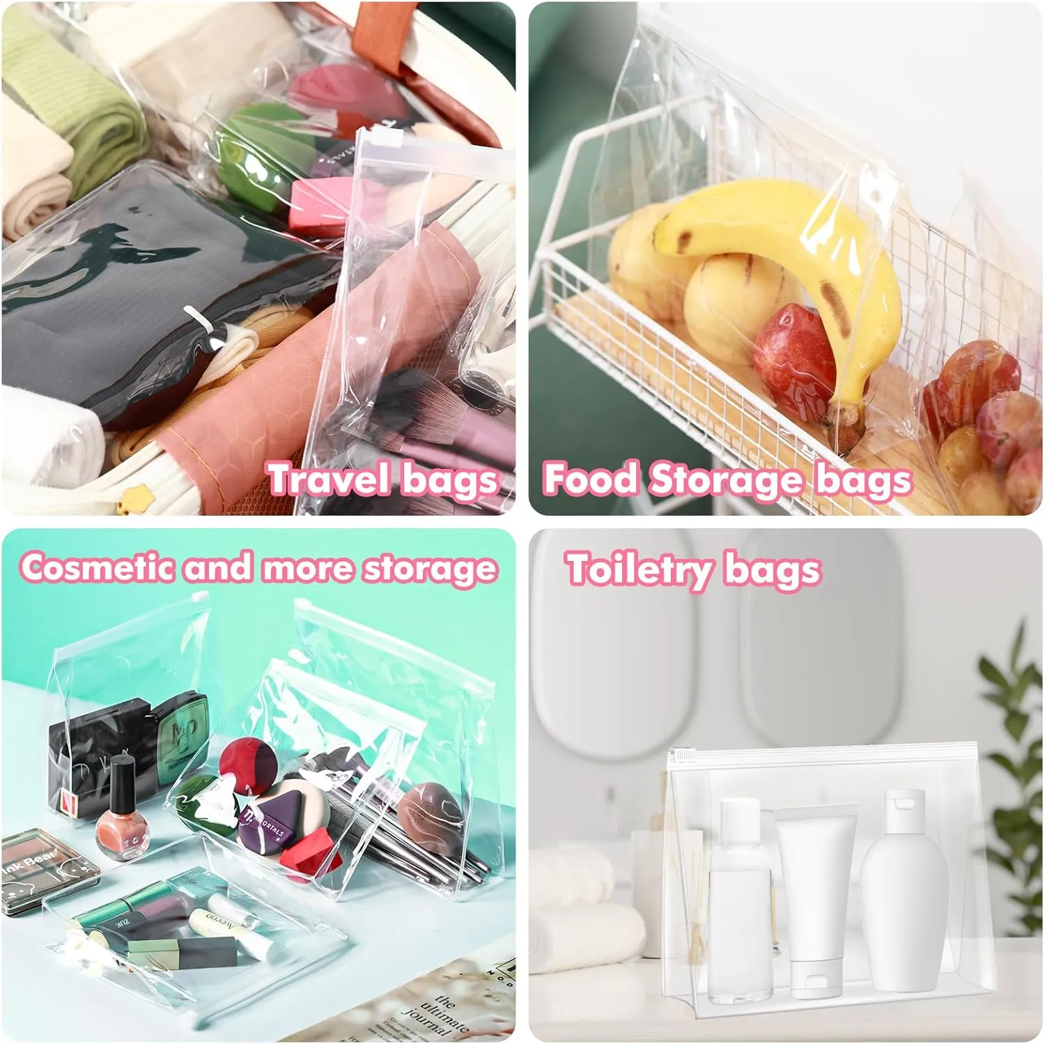 Circloophs 80 Pack Clear Makeup Bag Organizer Cosmetic Zipper Pouch Small Travel Pouches for Toiletries Transparent EVA Reusable Wash Bags Waterproof Plastic Clear Gift Bags Bulk, 9.8 x 7.1 x 2.6 In