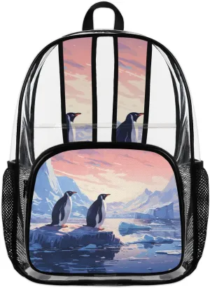 Clear Backpack Antarctica Penguins Shoulder Bag Heavy Duty PVC Bags Transparent Backpack For Work, Security, Penguin Clear Bags For Women Men