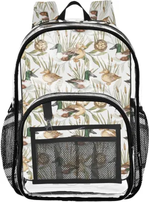 Clear Backpack for Girls Boys Wetland Duck Birds PVC Transparent Bookbag Lightweight Student School Book Bags