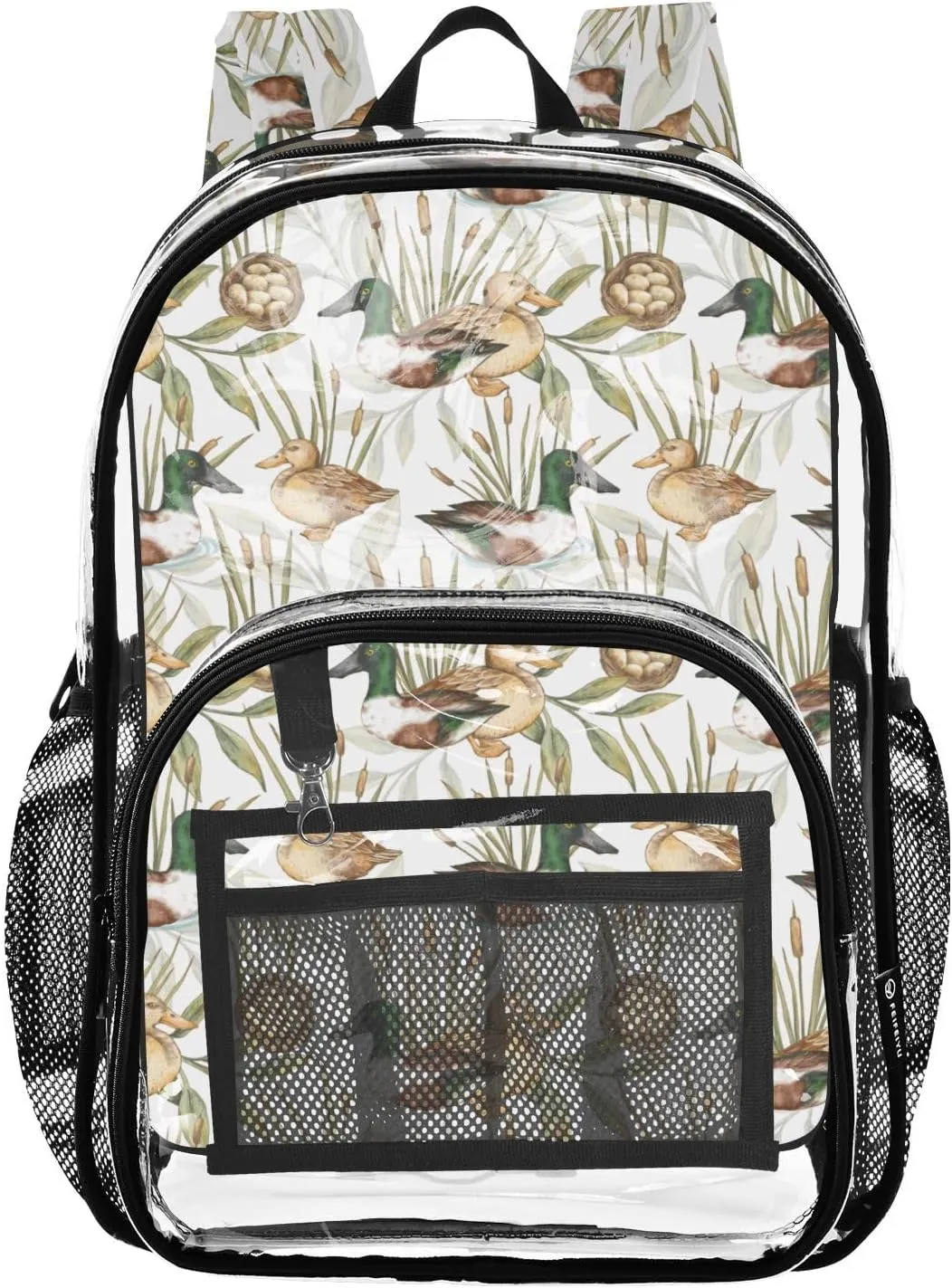 Clear Backpack for Girls Boys Wetland Duck Birds PVC Transparent Bookbag Lightweight Student School Book Bags