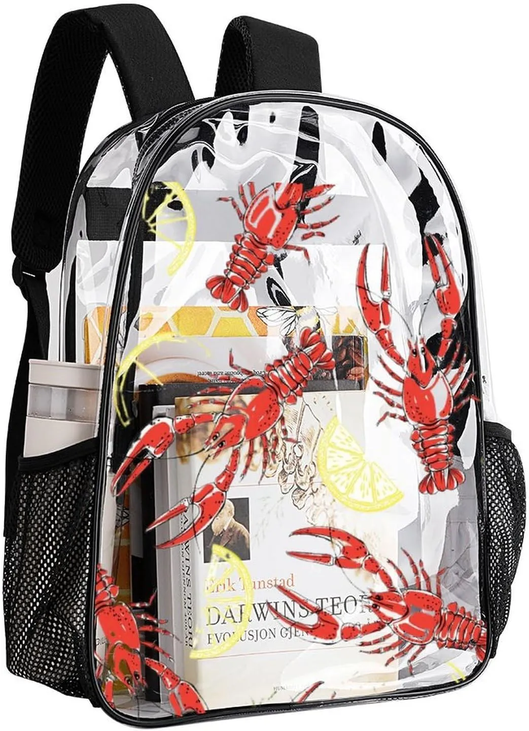 Clear Backpack for Stadium Events Concert Summer Crayfish Lemon Waterproof Heavy Duty for Adult Women Men Clear Transparent Bag for Sport Event Work