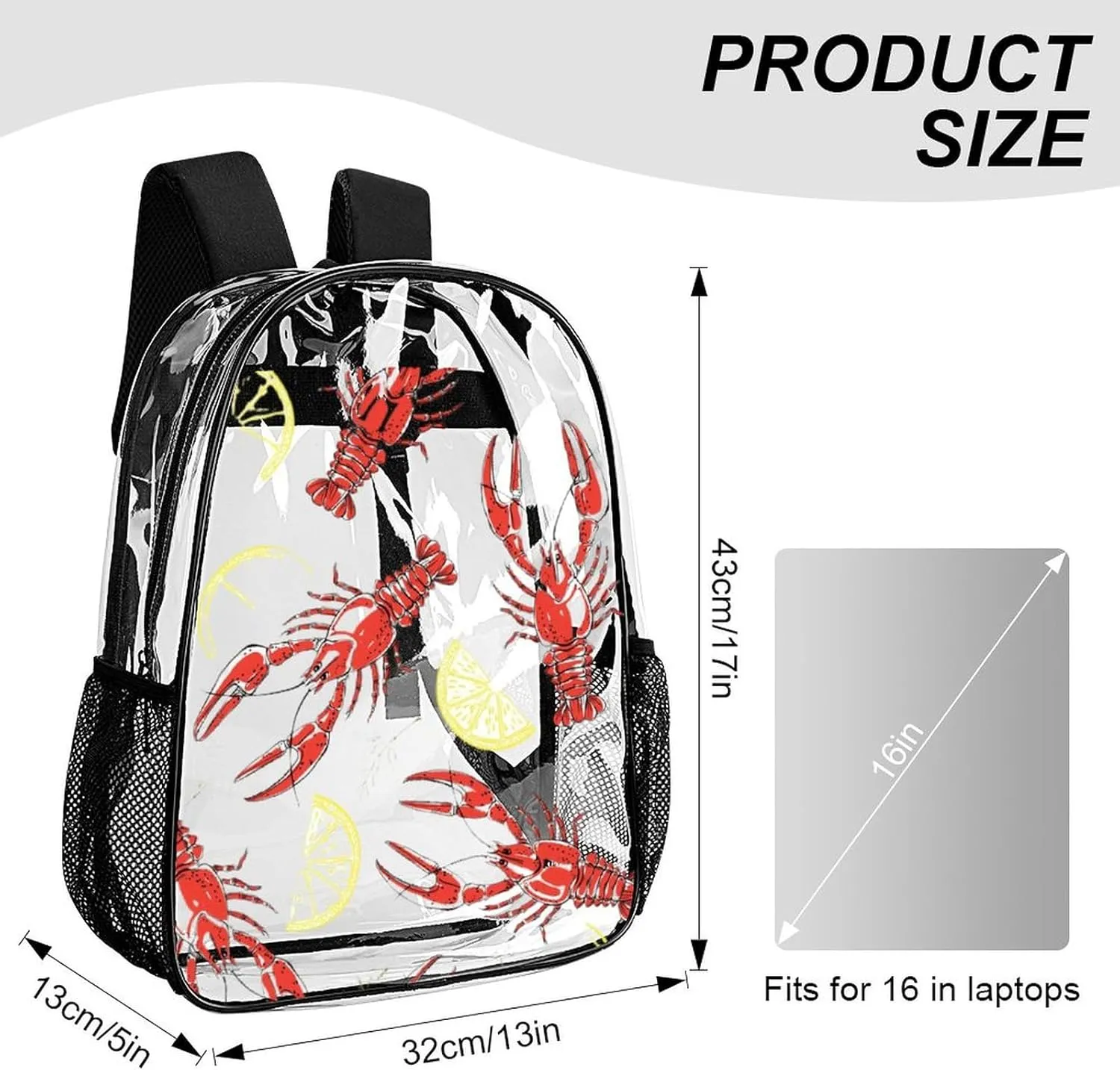 Clear Backpack for Stadium Events Concert Summer Crayfish Lemon Waterproof Heavy Duty for Adult Women Men Clear Transparent Bag for Sport Event Work