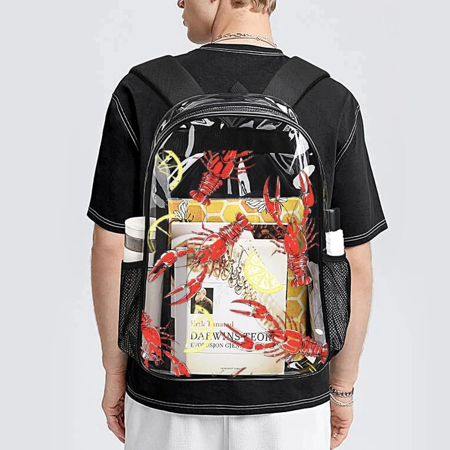 Clear Backpack for Stadium Events Concert Summer Crayfish Lemon Waterproof Heavy Duty for Adult Women Men Clear Transparent Bag for Sport Event Work