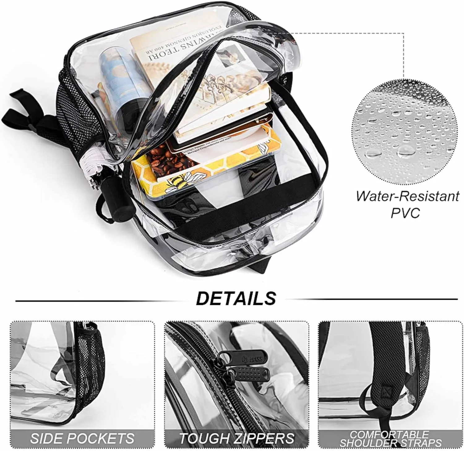 Clear Backpack for Stadium Events Concert Summer Crayfish Lemon Waterproof Heavy Duty for Adult Women Men Clear Transparent Bag for Sport Event Work