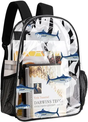 Clear Backpack Heavy Duty Blue Sea Tuna Fish 16 Inch for Stadium Events Concert Travel Work Sport Hiking Cute Summer Waterproof Sturdy Transparent Bag for Men Women