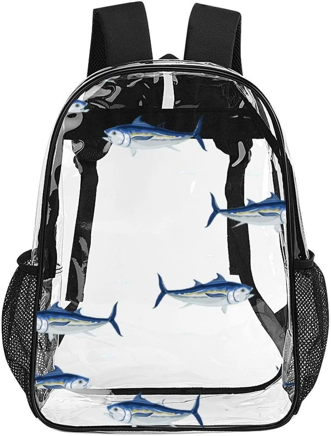 Clear Backpack Heavy Duty Blue Sea Tuna Fish 16 Inch for Stadium Events Concert Travel Work Sport Hiking Cute Summer Waterproof Sturdy Transparent Bag for Men Women