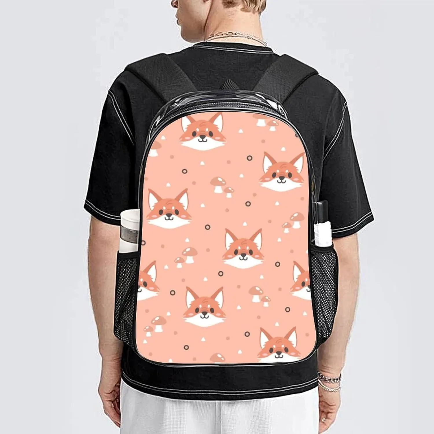 Clear Backpack Heavy Duty Cute Fox Summer 16 Inch for Stadium Events Concert Travel Work Sport Hiking Waterproof Sturdy Transparent Bag for Men Women