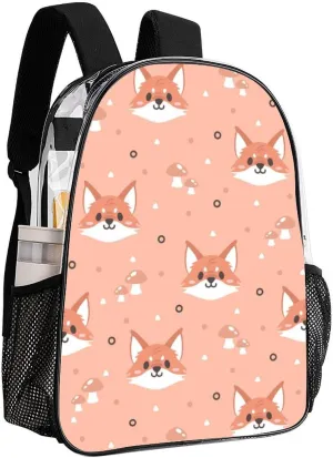 Clear Backpack Heavy Duty Cute Fox Summer 16 Inch for Stadium Events Concert Travel Work Sport Hiking Waterproof Sturdy Transparent Bag for Men Women