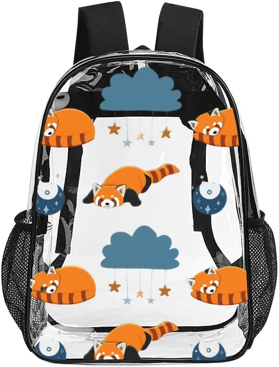 Clear Backpack Heavy Duty Red Panda Moon 16 Inch for Stadium Events Concert Travel Work Sport Hiking Waterproof Sturdy Transparent Bag for Men Women
