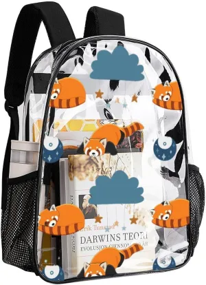 Clear Backpack Heavy Duty Red Panda Moon 16 Inch for Stadium Events Concert Travel Work Sport Hiking Waterproof Sturdy Transparent Bag for Men Women