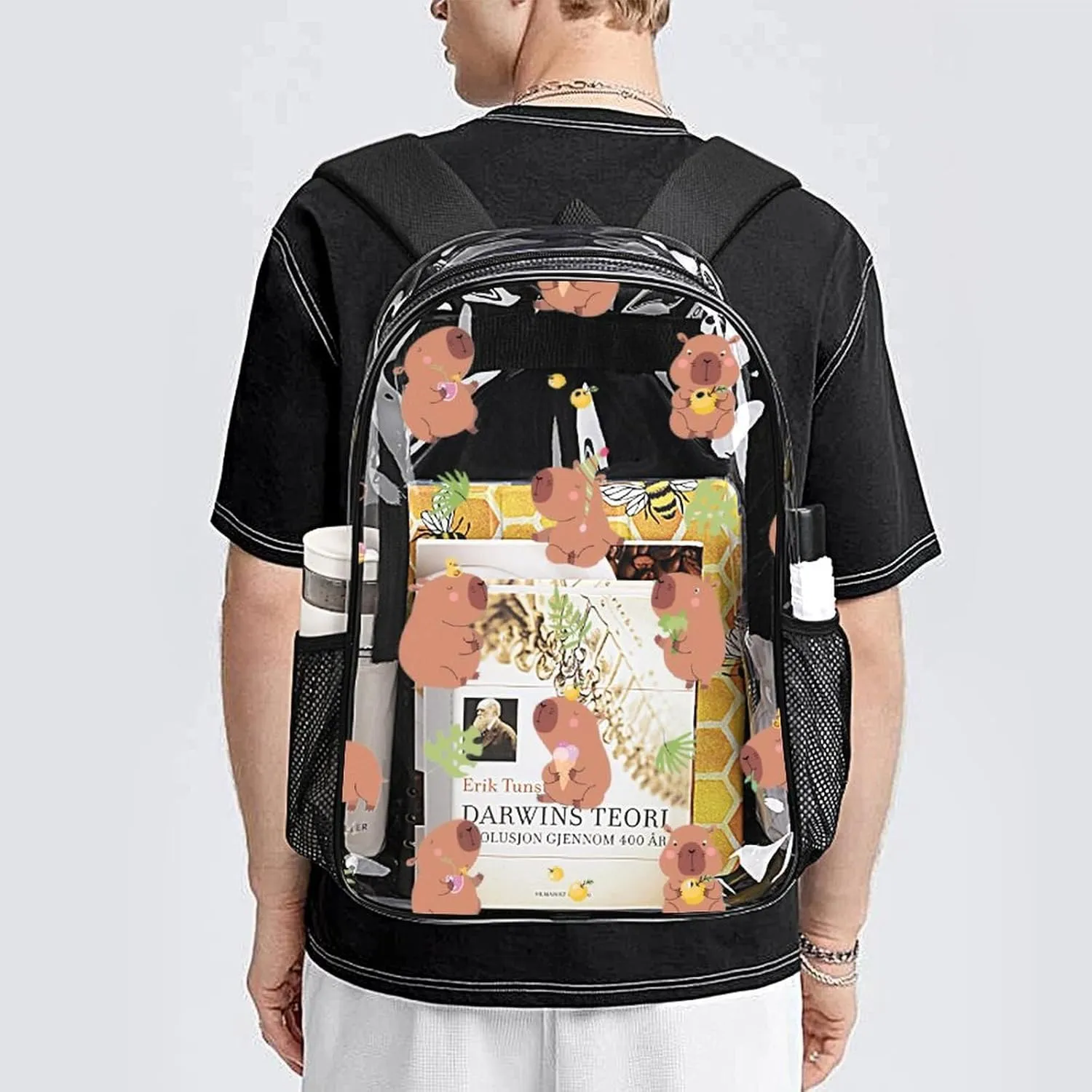 Clear Backpack Heavy Duty Summer Capybara Tuna 16 Inch for Stadium Events Concert Travel Work Sport Hiking Waterproof Sturdy Transparent Bag for Men Women