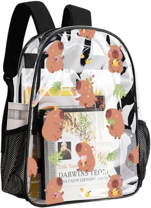 Clear Backpack Heavy Duty Summer Capybara Tuna 16 Inch for Stadium Events Concert Travel Work Sport Hiking Waterproof Sturdy Transparent Bag for Men Women