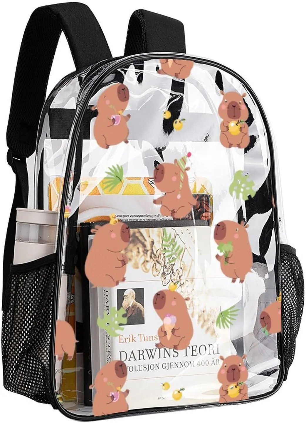 Clear Backpack Heavy Duty Summer Capybara Tuna 16 Inch for Stadium Events Concert Travel Work Sport Hiking Waterproof Sturdy Transparent Bag for Men Women