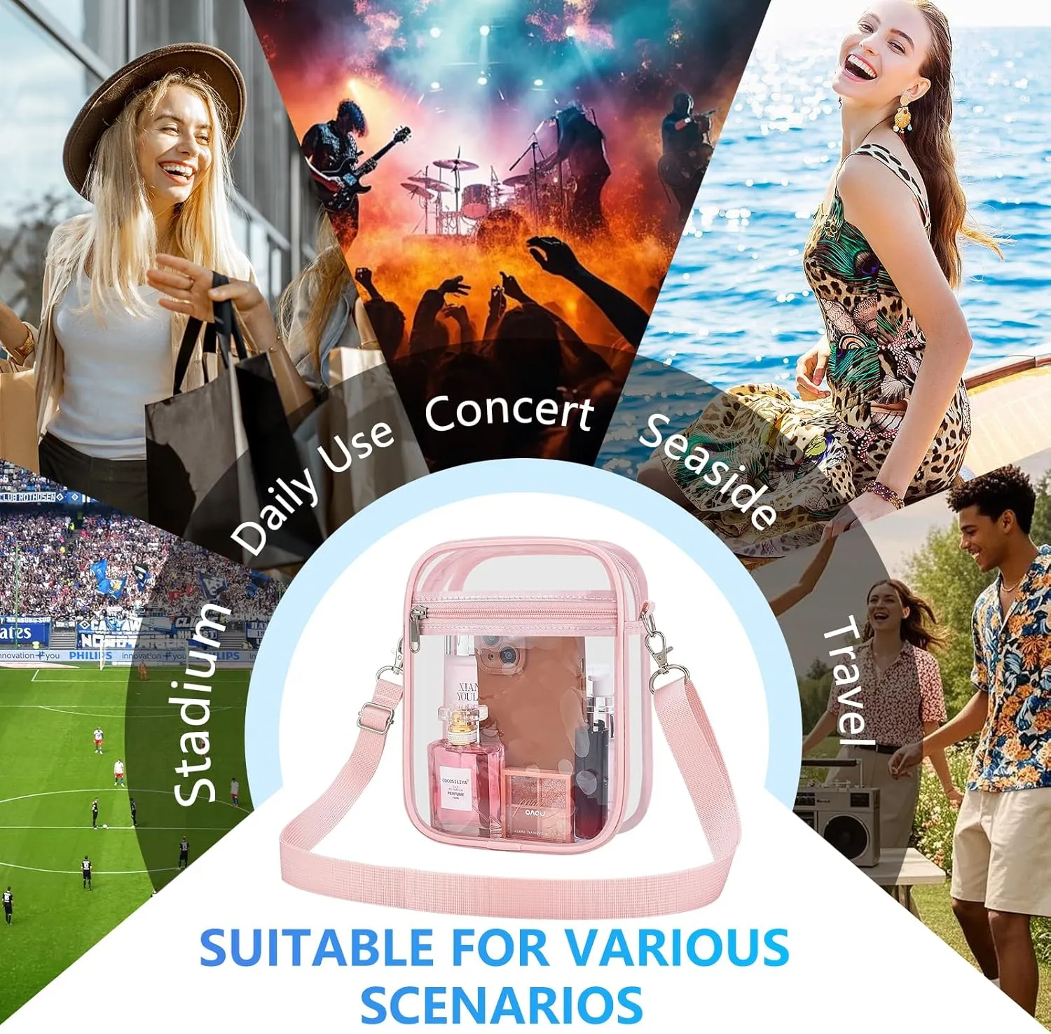 Clear Bag for Stadium Events Men&Women Clear Crossbody Bag Stadium Approved Clear Purse Bag Waterproof Clear Bag