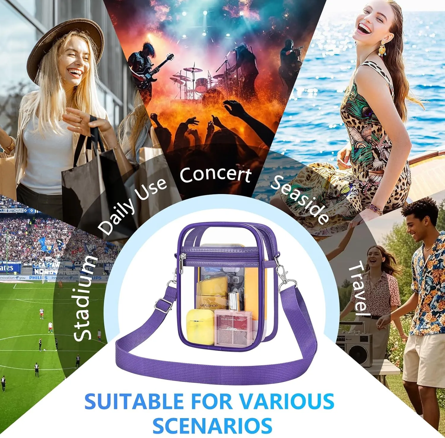 Clear Bag for Stadium Events Men&Women Clear Crossbody Bag Stadium Approved Clear Purse Bag Waterproof Clear Bag