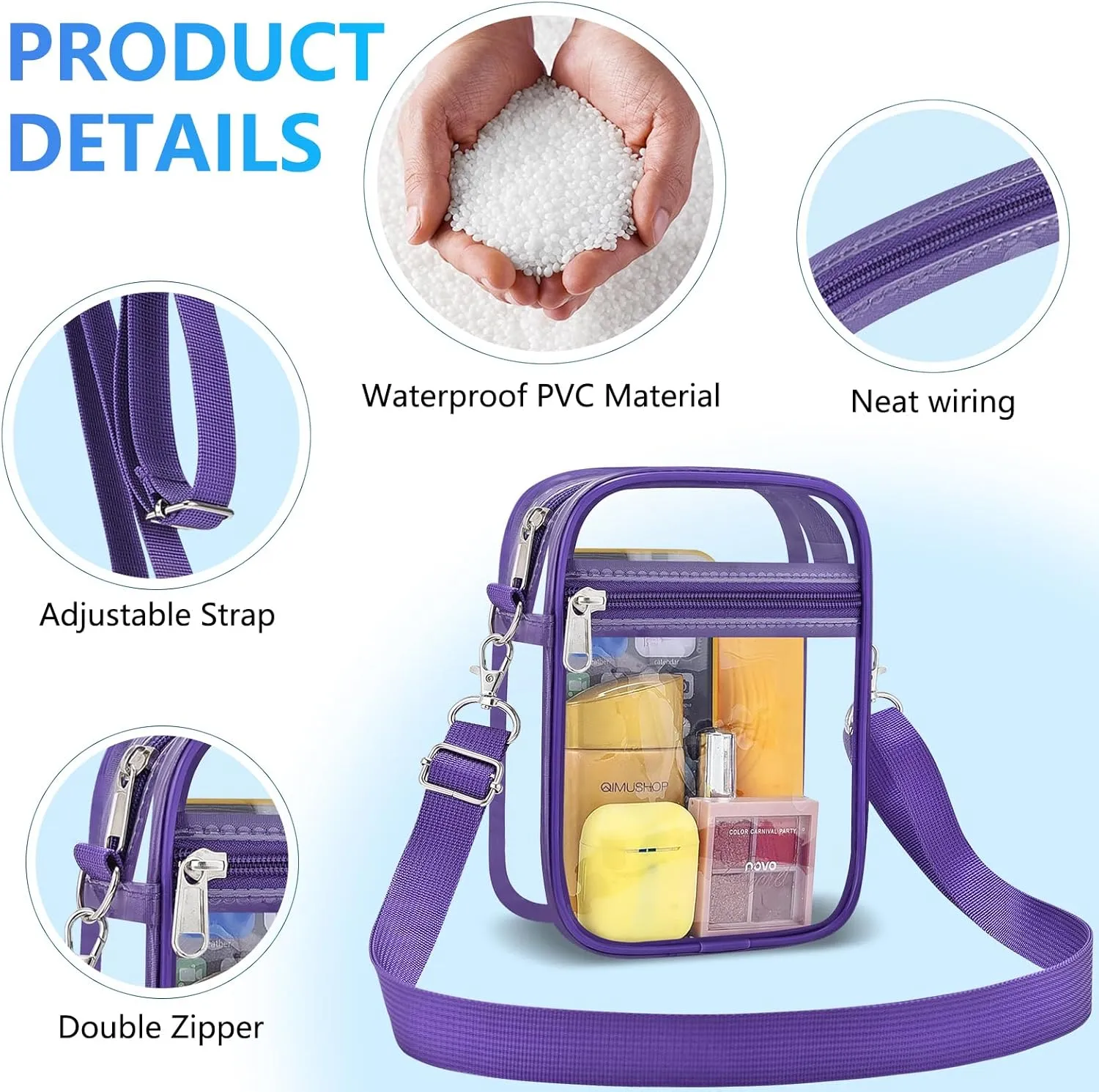 Clear Bag for Stadium Events Men&Women Clear Crossbody Bag Stadium Approved Clear Purse Bag Waterproof Clear Bag